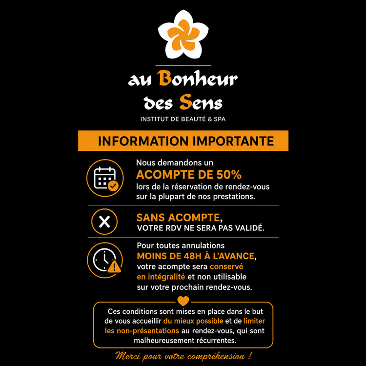 Un acompte de 50% pour vos rrendez-vous
